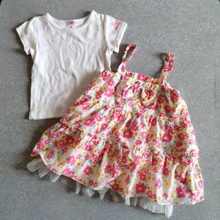 【美品】NOU　白Tシャツ＆キャミ ワンピース　2枚セット　100(ワンピース)