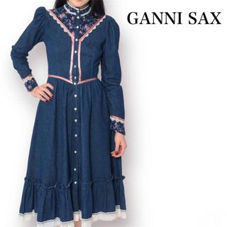 ガニーサックス(GUNNE SAX)の【美品】70s GANNI SAX Blue Denim Midi Dress(ロングワンピース/マキシワンピース)