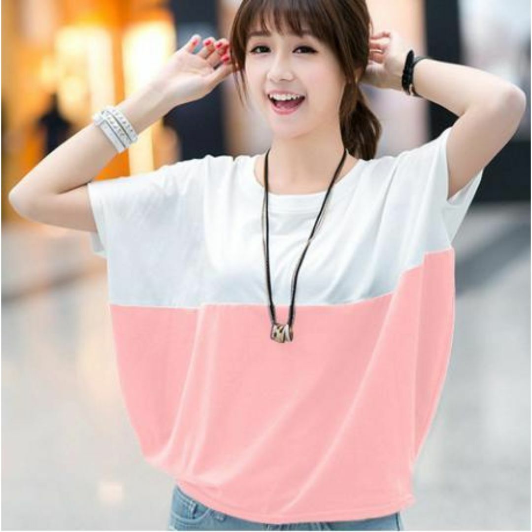 ✨新品未使用✨ Tシャツ　半袖　ポンチョ風　グレー×ピンク レディースのトップス(Tシャツ(半袖/袖なし))の商品写真