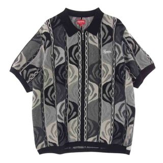 シュプリーム(Supreme)のSupreme シュプリーム ポロシャツ 22SS Abstract Textured Zip Up Polo アブストラクト テクスチャージップ アップ ポロ 半袖 ポロシャツ グレー系 L【極上美品】【中古】(ポロシャツ)