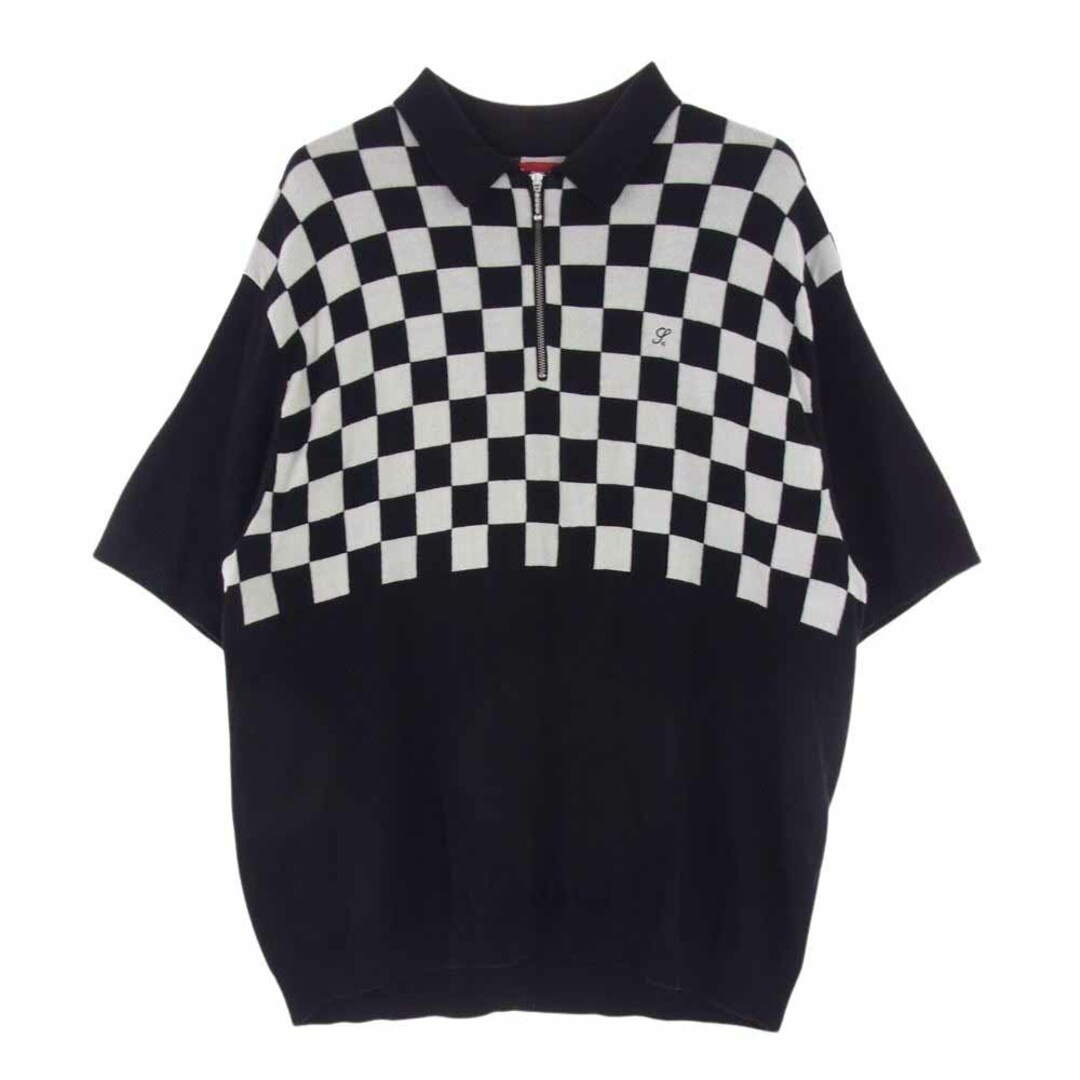 Supreme(シュプリーム)のSupreme シュプリーム ポロシャツ 22SS checkerboard zip polo チェッカーボード ハーフジップ 半袖 ニット ポロシャツ ブラック系 ホワイト系 L【中古】 メンズのトップス(ポロシャツ)の商品写真