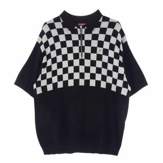 シュプリーム(Supreme)のSupreme シュプリーム ポロシャツ 22SS checkerboard zip polo チェッカーボード ハーフジップ 半袖 ニット ポロシャツ ブラック系 ホワイト系 L【中古】(ポロシャツ)