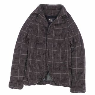 ワイズ(Y's)の美品 ワイズ Y's Yohji Yamamoto ジャケット ボタンレス チェック柄 ウール アウター レディース YZ-K32-873 3 グレー(その他)