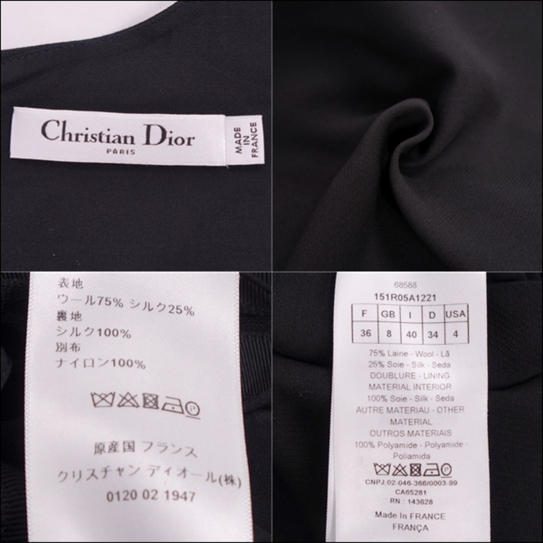Christian Dior(クリスチャンディオール)の美品 クリスチャンディオール Christian Dior ワンピース 2021 ドレス ノースリーブ ウール トップス レディース I40 黒 レディースのワンピース(ひざ丈ワンピース)の商品写真