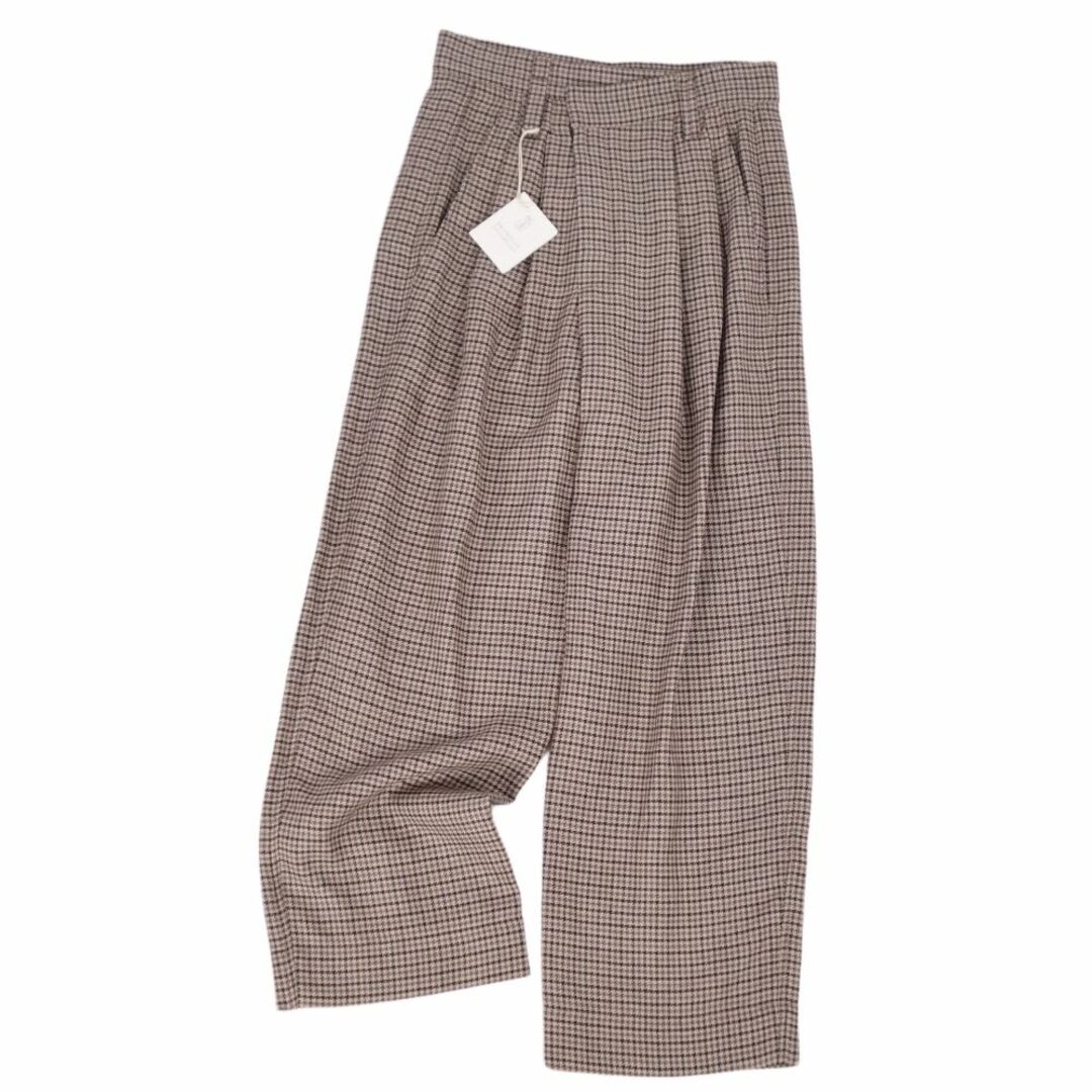 BRUNELLO CUCINELLI(ブルネロクチネリ)の美品 ブルネロクチネリ BRUNELLO CUCINELLI ワイドパンツ チェック リネン ウール ボトムス レディース 36 ブラウン レディースのパンツ(その他)の商品写真