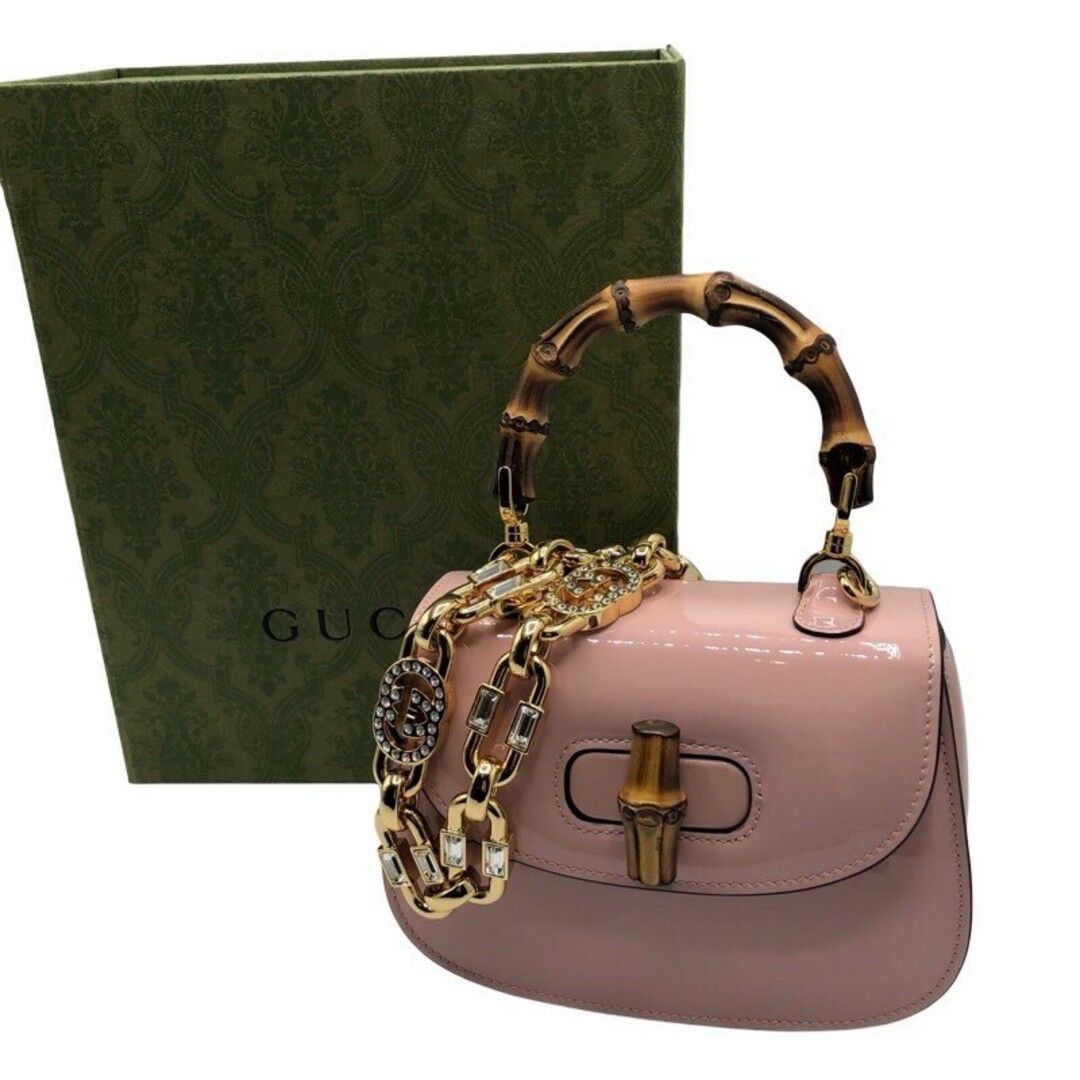 Gucci(グッチ)の　グッチ GUCCI バンブー1947 ミニトップハンドル 724641 ピンク/GD金具 エナメル レディース ハンドバッグ レディースのバッグ(ハンドバッグ)の商品写真
