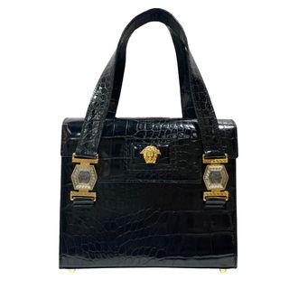 ジャンニヴェルサーチ(Gianni Versace)のGianni Versace ハンドバッグ メデューサ グレカ 型押し ヴィンテージ レザー(ハンドバッグ)