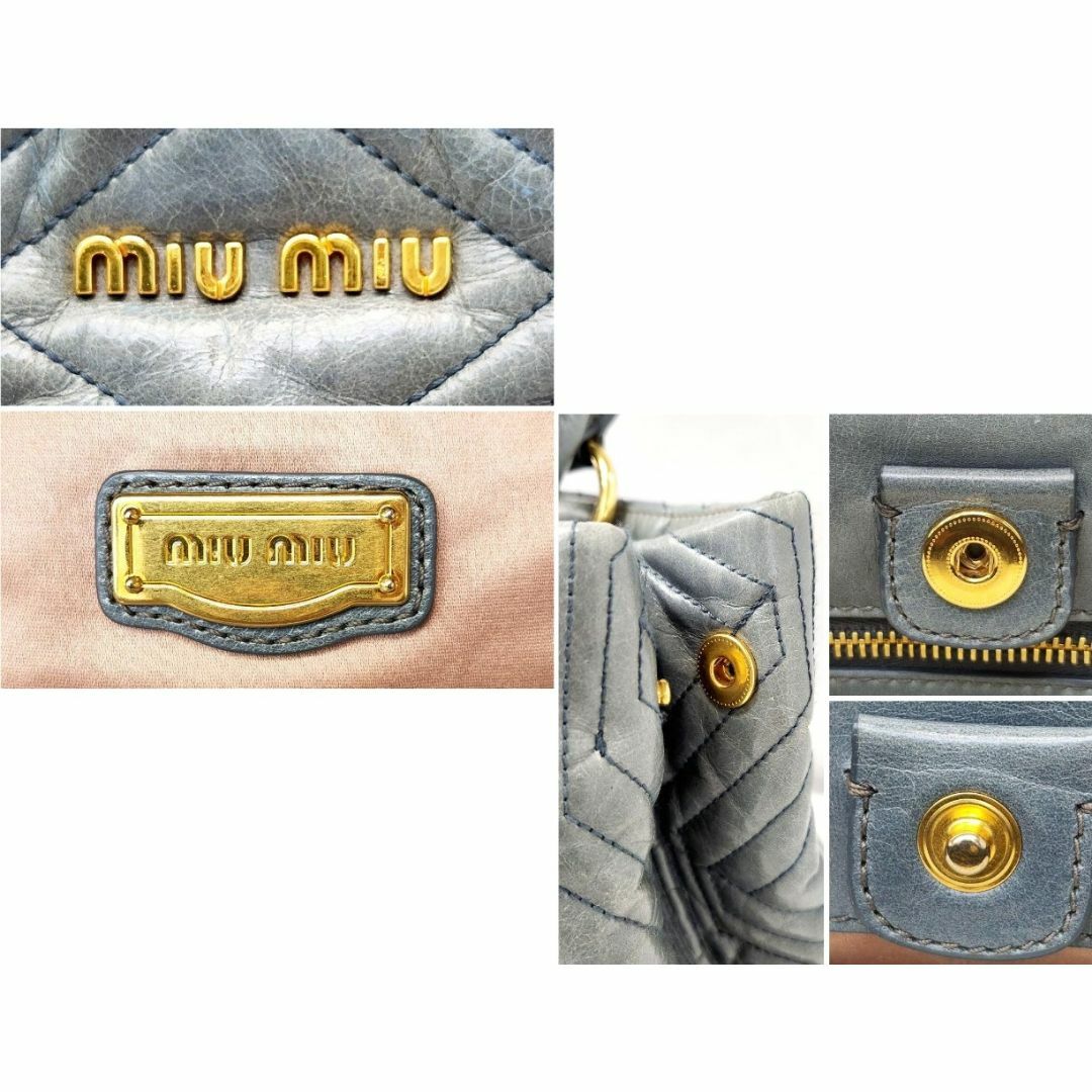 miumiu(ミュウミュウ)のmiumiu ミュウミュウ 「ロゴ 」キルティング レザー トートバッグ グレー レディースのバッグ(トートバッグ)の商品写真