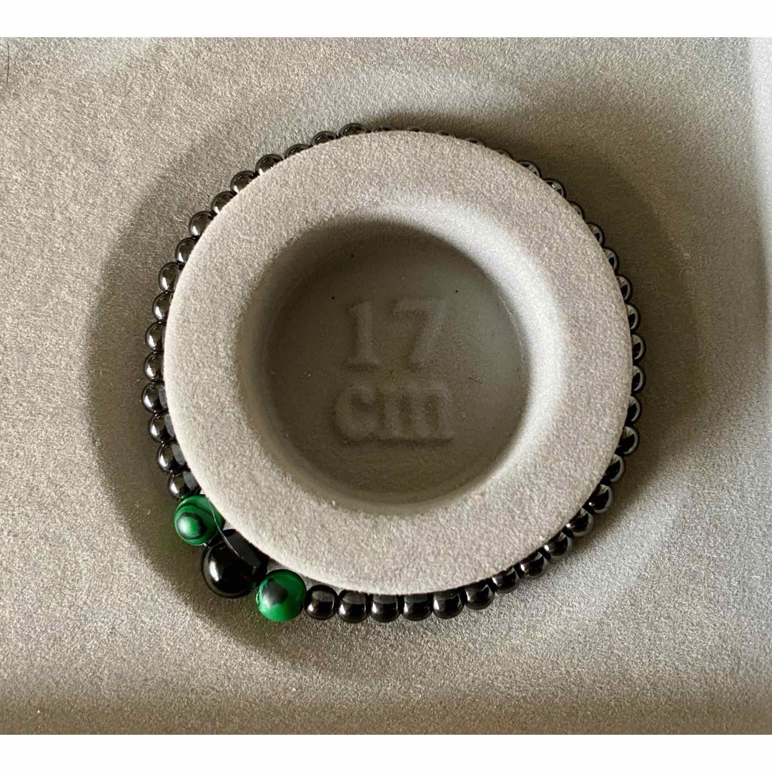 チベット産黒水晶モリオン＆マラカイト&光沢ヘマタイトの磁気ブレスレット ハンドメイドのアクセサリー(ネックレス)の商品写真