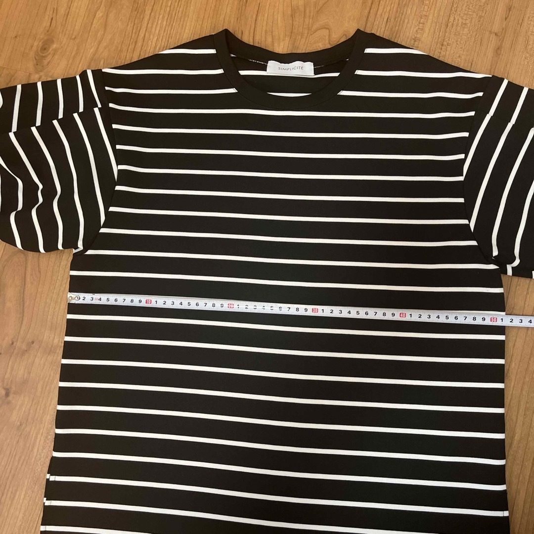 Simplicite(シンプリシテェ)のsimplicate パフスリーブ カットソー ボーダー黒 レディースのトップス(Tシャツ(半袖/袖なし))の商品写真
