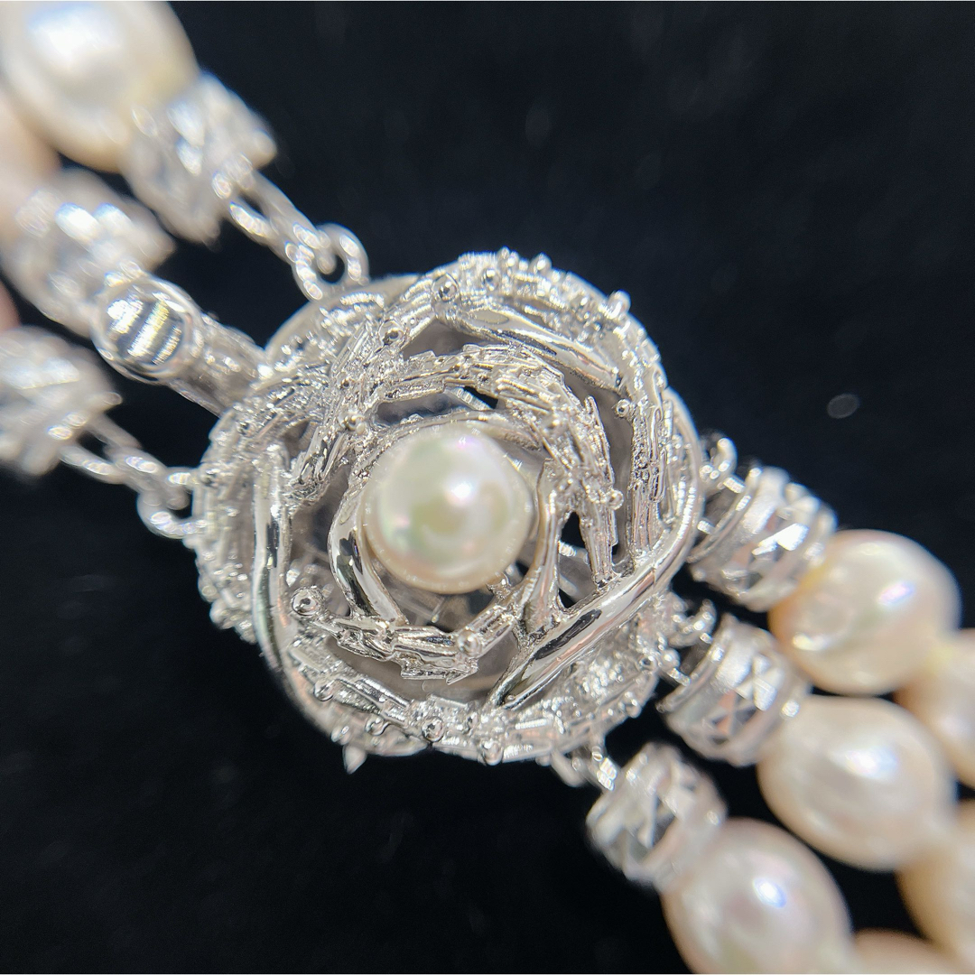 ネックレス　ロング　3連　パール　真珠　6.0〜8.0㎜　silver レディースのアクセサリー(ネックレス)の商品写真