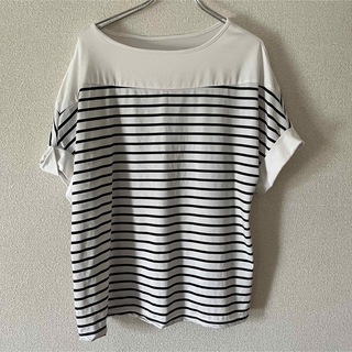 シーイン(SHEIN)のSHIEN XL Tシャツ ボーダー カットソー 半袖 トップス　涼感素材(Tシャツ(半袖/袖なし))