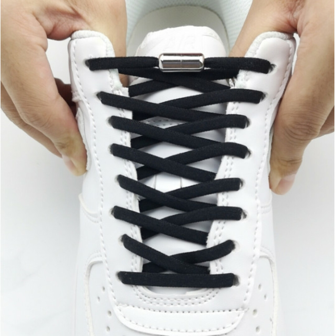 【人気】結ばない靴紐 シューレース 黒紐 ゴム シルバーカプセル スニーカー レディースの靴/シューズ(その他)の商品写真