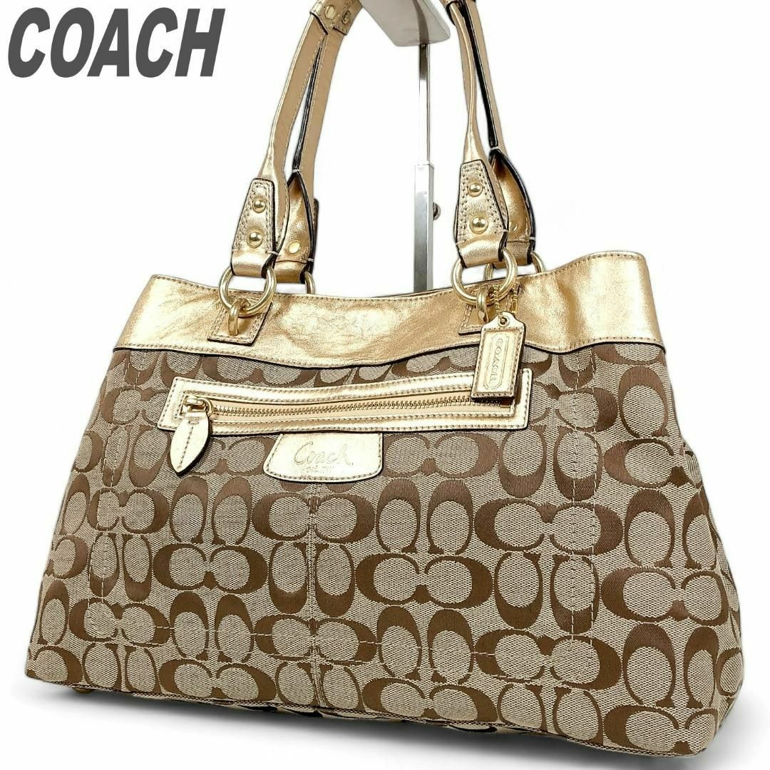 COACH(コーチ)の美品 コーチ トートバッグ 肩掛け ハンドバッグ ゴールド 金 通勤 通学 鞄 レディースのバッグ(トートバッグ)の商品写真