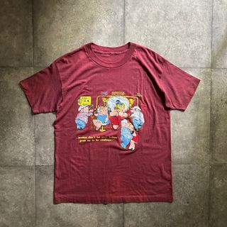 80s ヴィンテージtシャツ XL相当 バーガンディ アニマル(Tシャツ/カットソー(半袖/袖なし))