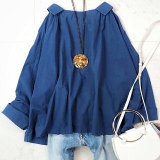 ネストローブ(nest Robe)の定番♪ネストローブ nest Robe 2wayオーバーブラウス ブルー 綿(シャツ/ブラウス(長袖/七分))