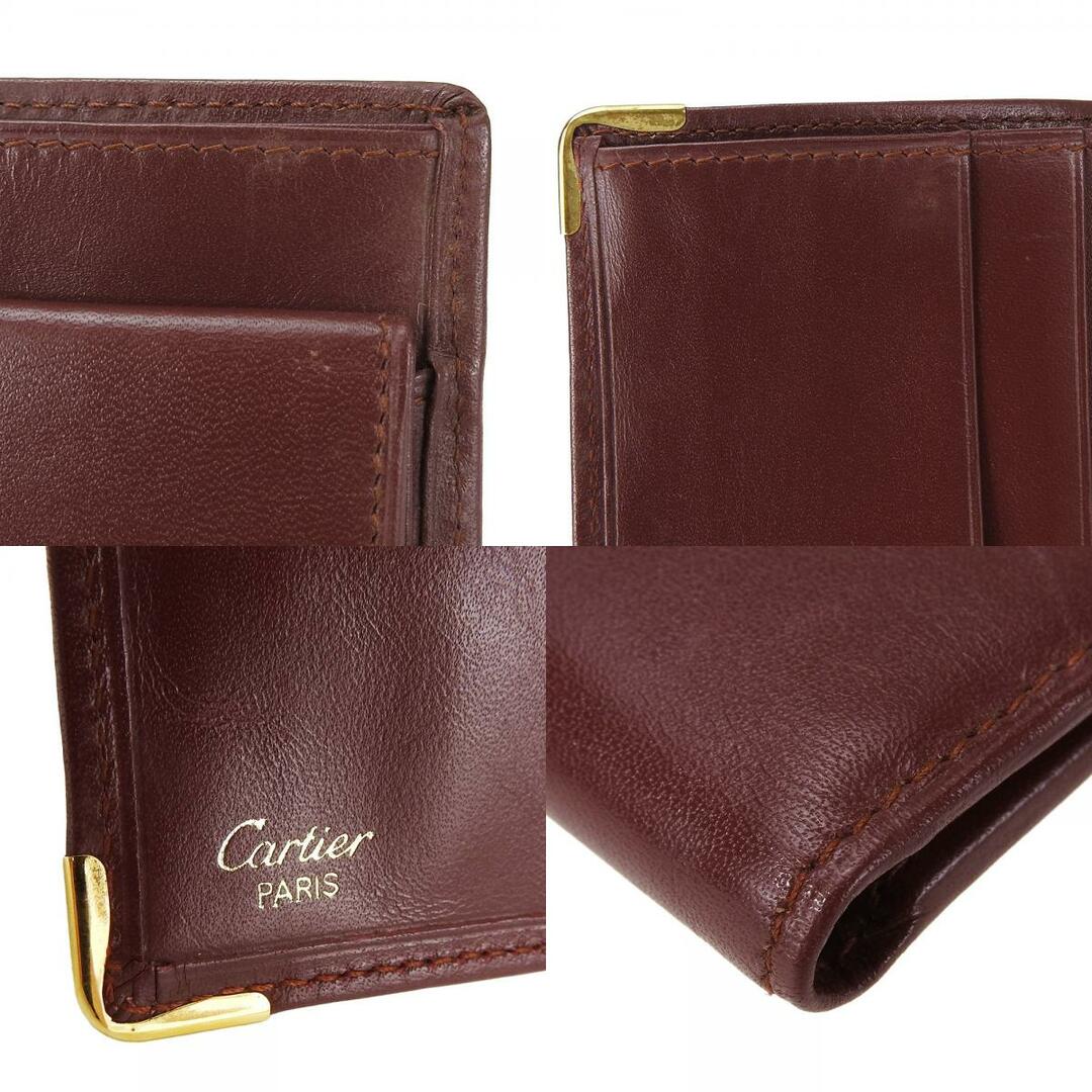 Cartier(カルティエ)の【中古】 カルティエ 二つ折り財布 マストライン カーフ ボルドー ゴールド金具 小銭入れあり ゴールド金具 小物 レディース 女性 CARTIER レディースのファッション小物(財布)の商品写真