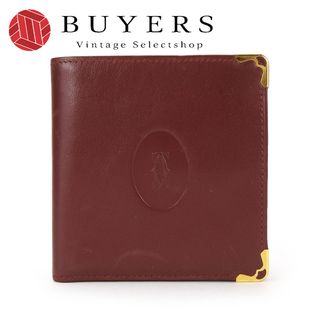 Cartier - 【中古】 カルティエ 二つ折り財布 マストライン カーフ ボルドー ゴールド金具 小銭入れあり ゴールド金具 小物 レディース 女性 CARTIER