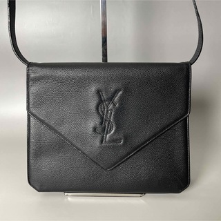 イヴサンローラン(Yves Saint Laurent)のサンローラン 美品 黒 YSL 型押しロゴ ヴィンテージ ワンショルダー レザー(ショルダーバッグ)