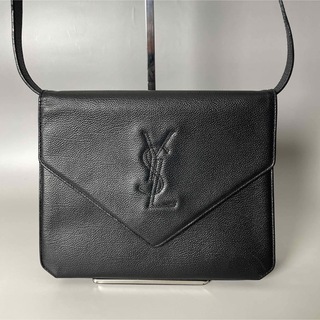 サンローラン 美品 黒 YSL 型押しロゴ ヴィンテージ ワンショルダー レザー