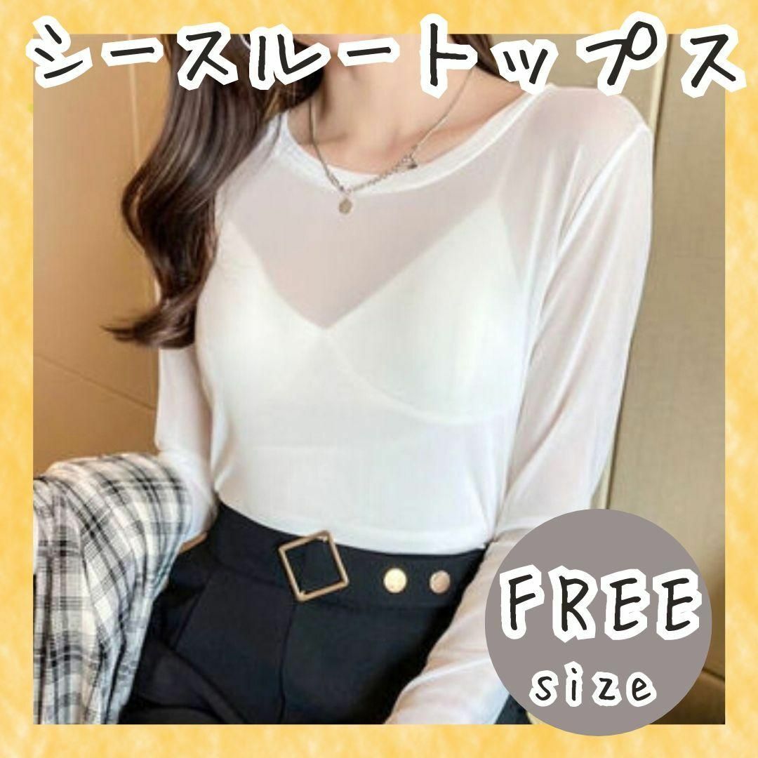 再入荷❤️シースルー トップス シアー インナー 韓国 ロンT ホワイト 白 レディースのトップス(Tシャツ(長袖/七分))の商品写真