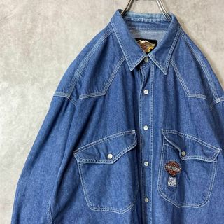 ハーレーダビッドソン(Harley Davidson)の【背面刺繍ロゴ】ハーレーダビットソン古着デニムシャツ90s ストリートL長袖(シャツ)