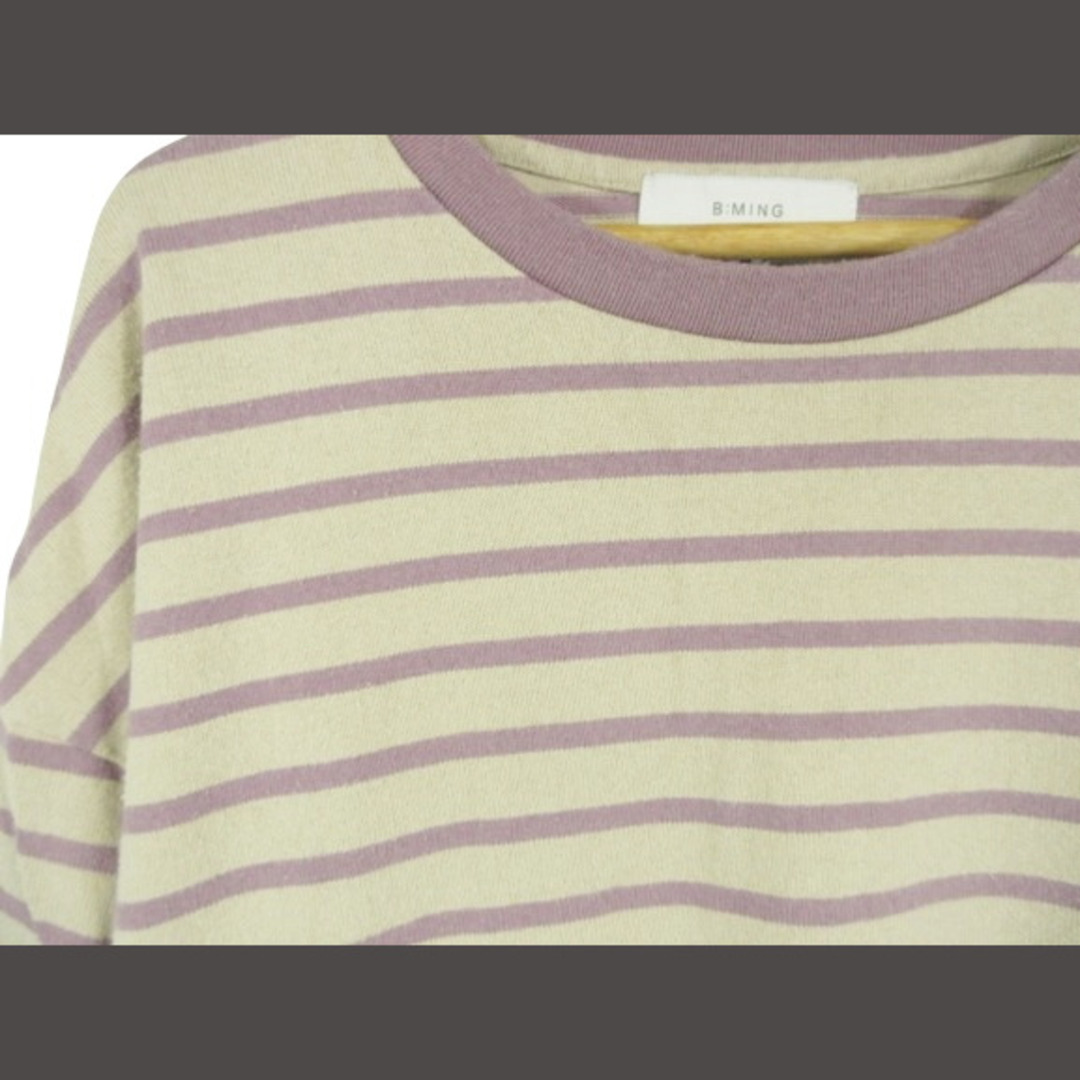 B:MING LIFE STORE by BEAMS(ビーミング ライフストア バイ ビームス)のビーミングバイビームス 丸首 Tシャツ ボーダー ベージュ系 紫 Mサイズ  メンズのトップス(Tシャツ/カットソー(半袖/袖なし))の商品写真