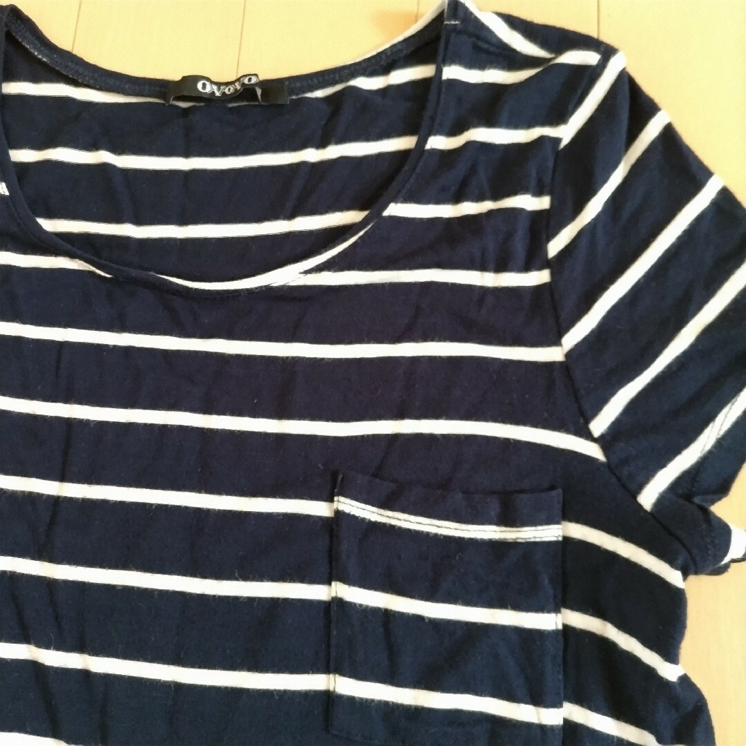 OVOVO(オーヴォ)のOVoVo　ボーダー 半袖Tシャツ　テロ素材　ネイビー レディースのトップス(Tシャツ(半袖/袖なし))の商品写真