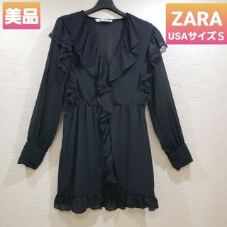 ザラ(ZARA)のザラ　ZARA　フリル　Vネック　フリルギャザー　スリーブ袖　バルーン袖　ワンピ(ひざ丈ワンピース)