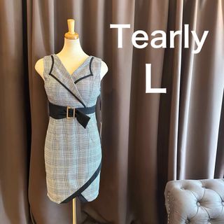 A1915 新品Tearly キャバドレス L ブラック チェック ベルト 襟(ナイトドレス)