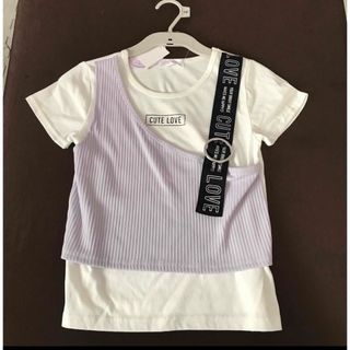 新品　半袖　140 重ね着　ベスト風　重ね着Tシャツ　大人気　紫(Tシャツ/カットソー)