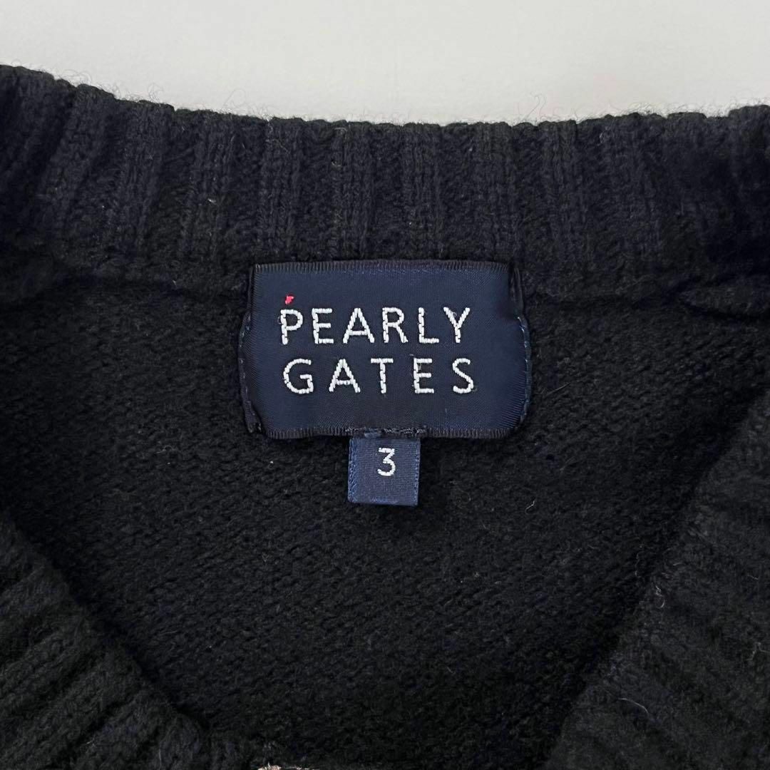 PEARLY GATES(パーリーゲイツ)の美品 パーリーゲイツ ニット セーター ブラック ハーフボタン ウール サイズ3 スポーツ/アウトドアのゴルフ(ウエア)の商品写真