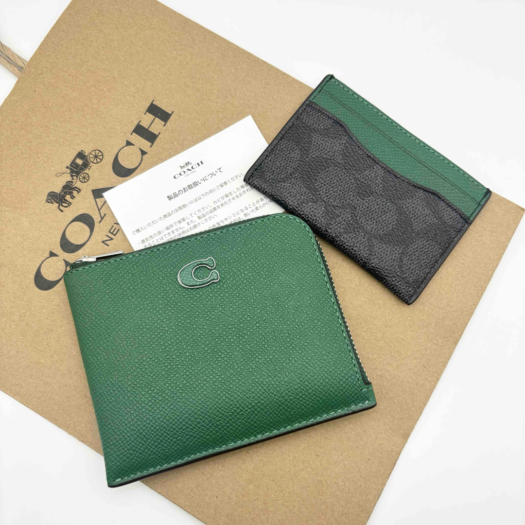 COACH(コーチ)の【COACH☆新品】 3-IN-1 Lジップ ウォレット・シグネチャー！グリーン メンズのファッション小物(折り財布)の商品写真