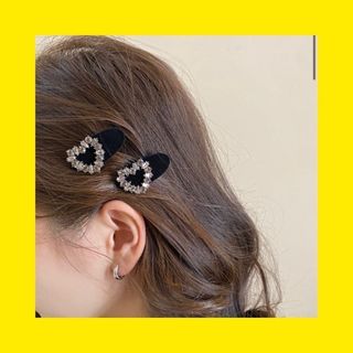 ヘアクリップ　ヘアピン　ハート　レディース　ブラック　ヘアアクセサリー　黒色　黒(ヘアピン)