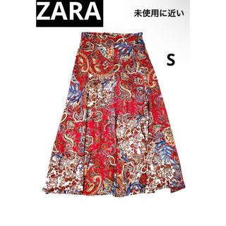 ザラ(ZARA)の未使用に近い　ZARA ザラ　ペイズリー　スリット　スカート　サテン　ミディ丈(ロングスカート)