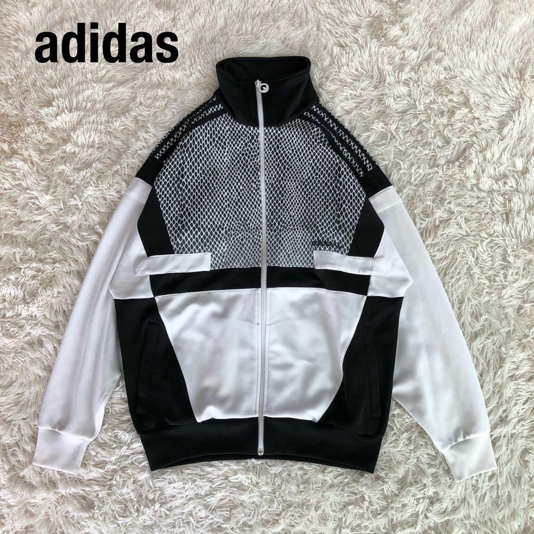 adidas(アディダス)のAdidasアディダス　トラックジャケット　白黒ヒョウ柄古着ジャージL メンズのトップス(ジャージ)の商品写真