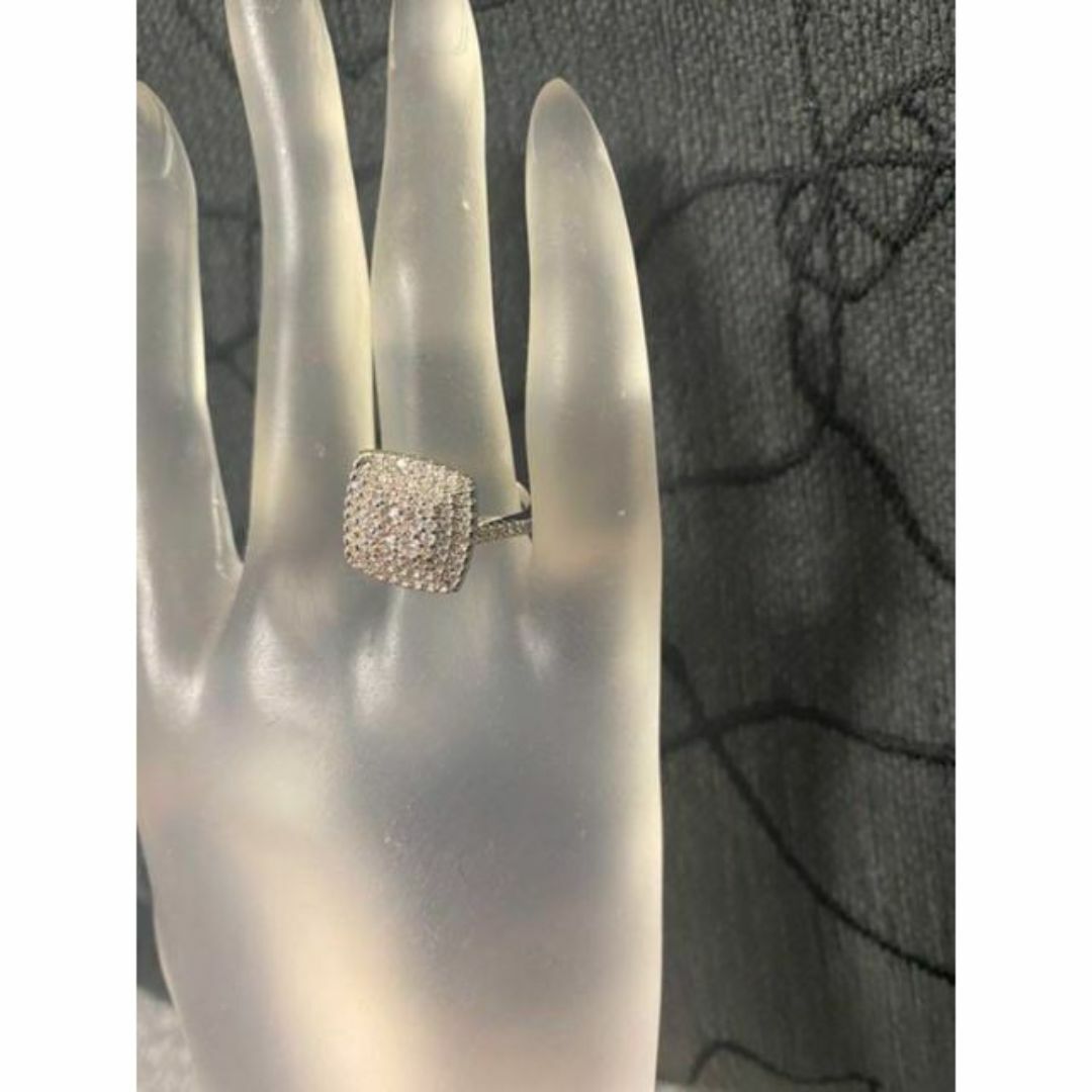 （1202）11号　無数の大きめ四角高価な爪留めスワロリング　シルバー925 レディースのアクセサリー(リング(指輪))の商品写真