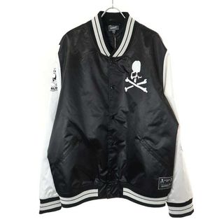 ミッチェルアンドネス(MITCHELL & NESS)のMASTERMIND WORLD×Mitchell&Ness マスターマインドワールド×ミッチェル&ネス LIGHTWEIGHT SATIN JACKET サテンスタジャン  ブラック ホワイト 2XL(スタジャン)