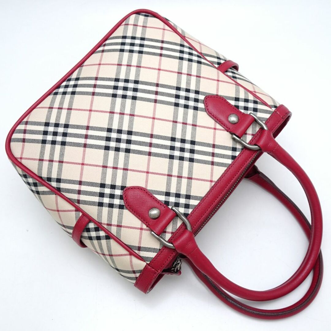 BURBERRY(バーバリー)のBURBERRY バーバリー ハンドバッグ ノバチェック キャンバスxレザー ベージュ レッド/351117【中古】 レディースのバッグ(ハンドバッグ)の商品写真