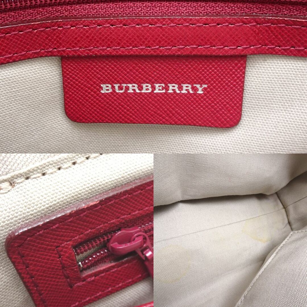 BURBERRY(バーバリー)のBURBERRY バーバリー ハンドバッグ ノバチェック キャンバスxレザー ベージュ レッド/351117【中古】 レディースのバッグ(ハンドバッグ)の商品写真