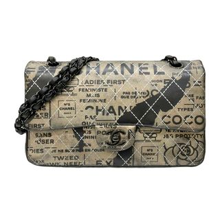 シャネル(CHANEL)の　シャネル CHANEL ロゴプリント Wフラップ チェーンショルダーバッグ A01112 21番台 ブラック×ゴールド ブラック金具 レザー レディース ショルダーバッグ(ショルダーバッグ)