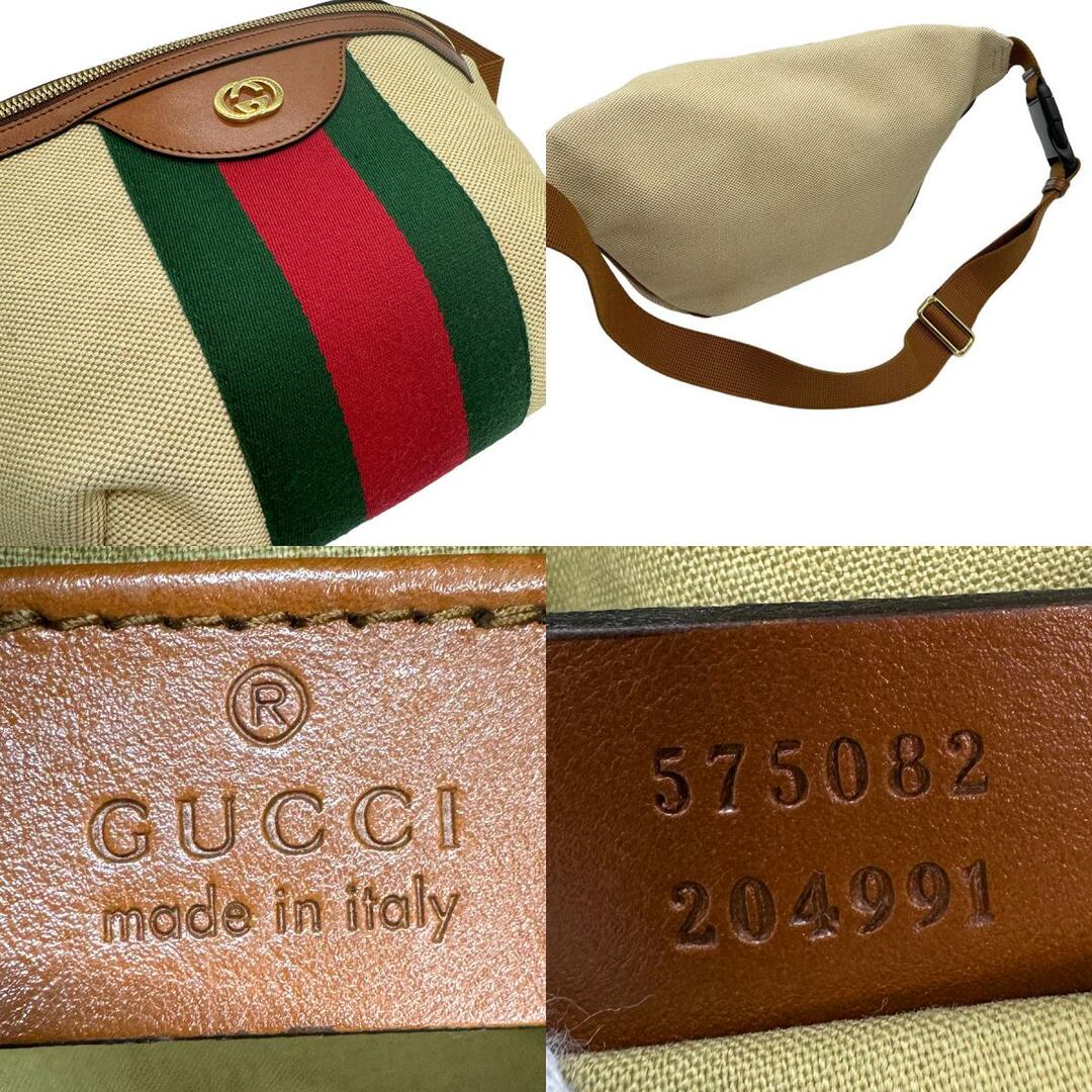 Gucci(グッチ)のグッチ GUCCI ボディバッグ ウエストバッグ ベルトバッグ キャンバス ベージュ ゴールド メンズ 575082 送料無料【中古】 z0758 メンズのバッグ(ボディーバッグ)の商品写真