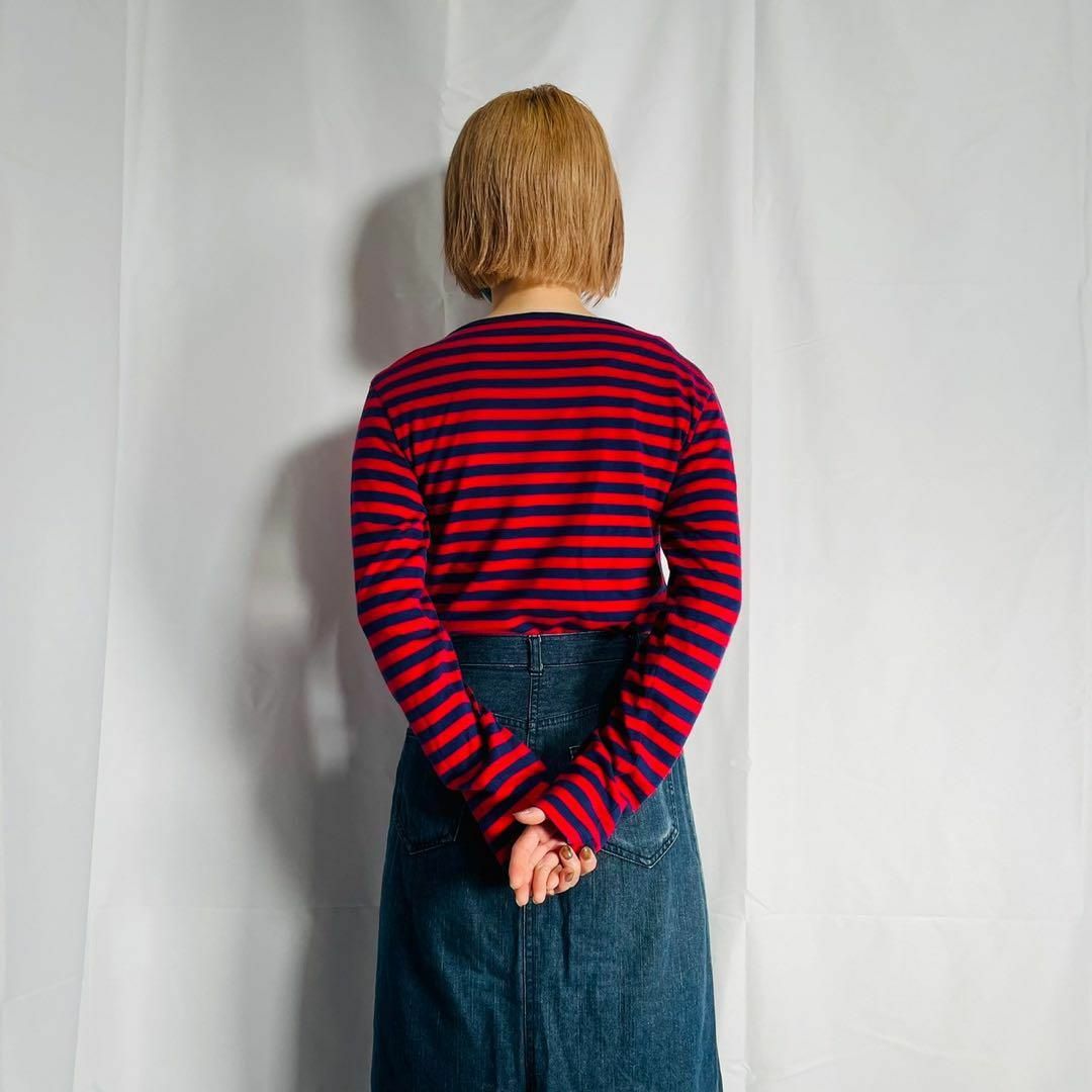 marimekko(マリメッコ)のフィンランド製 Marimekko ボーダー長袖カットソー ロンT 紺赤 XS レディースのトップス(Tシャツ(長袖/七分))の商品写真