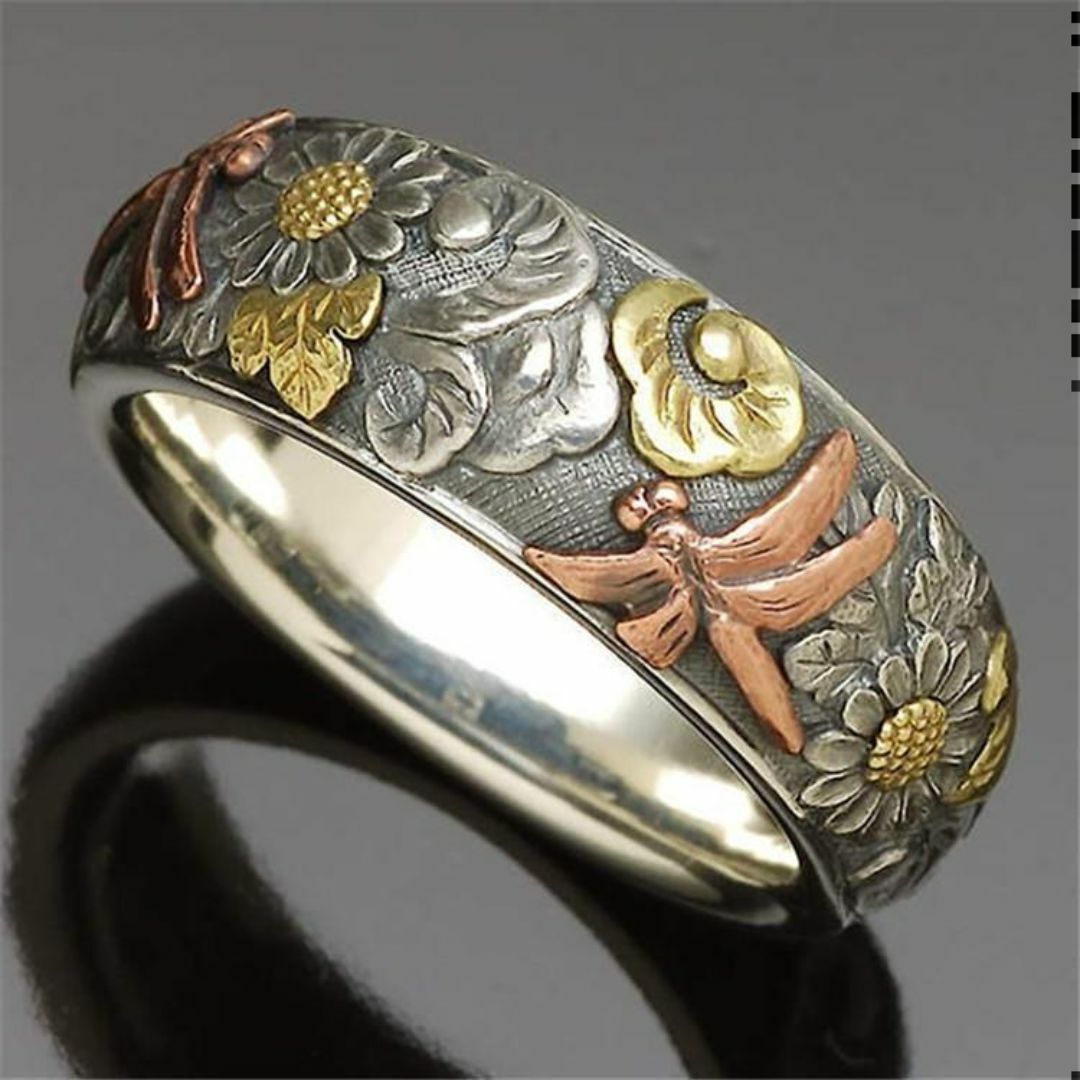 18号 メンズ レディース 指輪 リング レトロ とんぼ 花柄 ヴィンテージ ⓪ メンズのアクセサリー(リング(指輪))の商品写真
