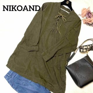 ニコアンド(niko and...)のNIKOAND... ニコアンド　カーキ　シャツ　とろみ素材　丈長め　Lサイズ(シャツ/ブラウス(長袖/七分))