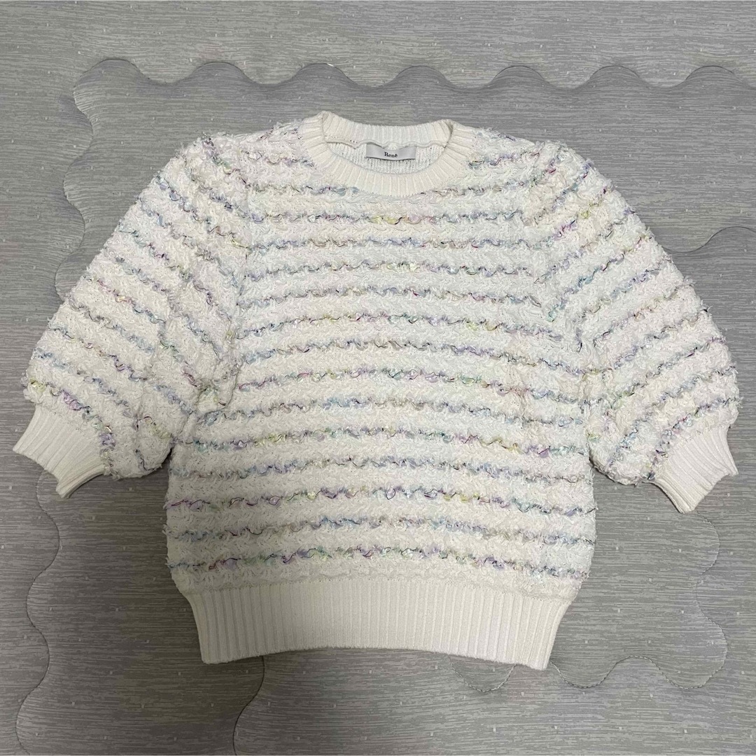 René(ルネ)の2024年　ルネ　新作　ツイードニットトップ　Tweedy Knit ホワイト レディースのトップス(ニット/セーター)の商品写真