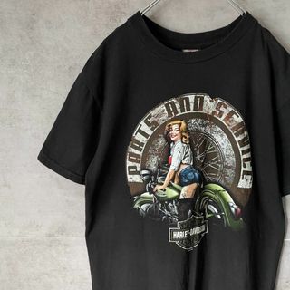 ハーレーダビッドソン(Harley Davidson)の【両面プリントロゴ】ハーレーダビットソン古着Tシャツ黒バイクガール　ストリート(Tシャツ/カットソー(半袖/袖なし))