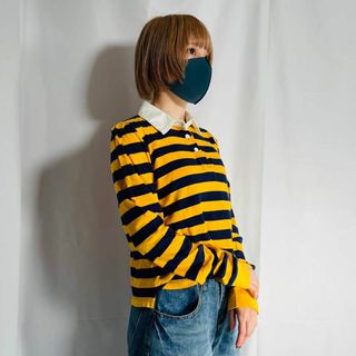 リーバイス(Levi's)のLEVI'S ラガーシャツ ポロシャツ ショート丈 ボーダー アメカジ イエロー(シャツ/ブラウス(長袖/七分))