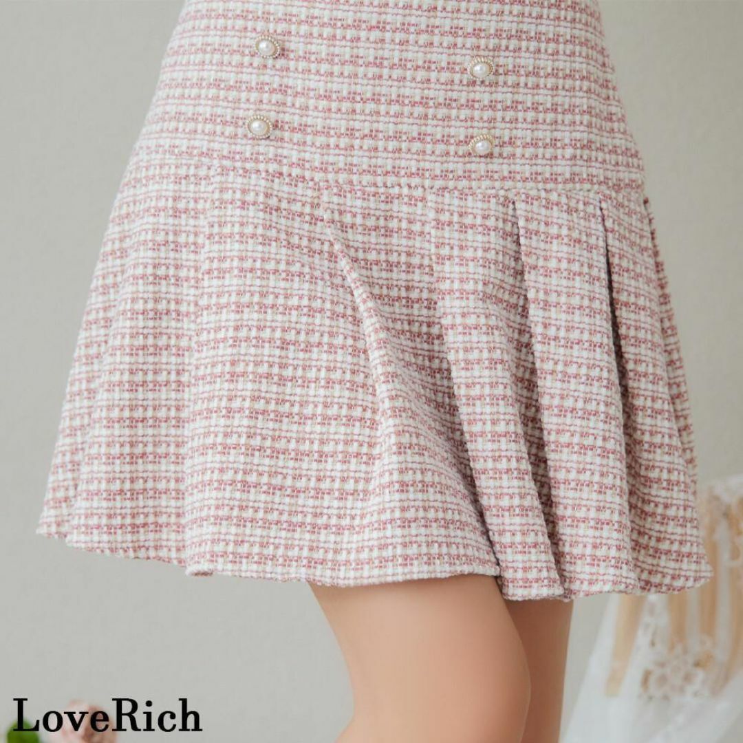 JEWELS(ジュエルズ)のラブリッチ 半袖 セットアップ プリーツスカート S ピンク レディースのフォーマル/ドレス(ミニドレス)の商品写真