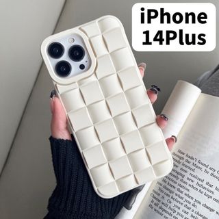 【人気】iPhone14Plus　ケース　あみあみ　ホワイト　おしゃれ　保護　白(iPhoneケース)